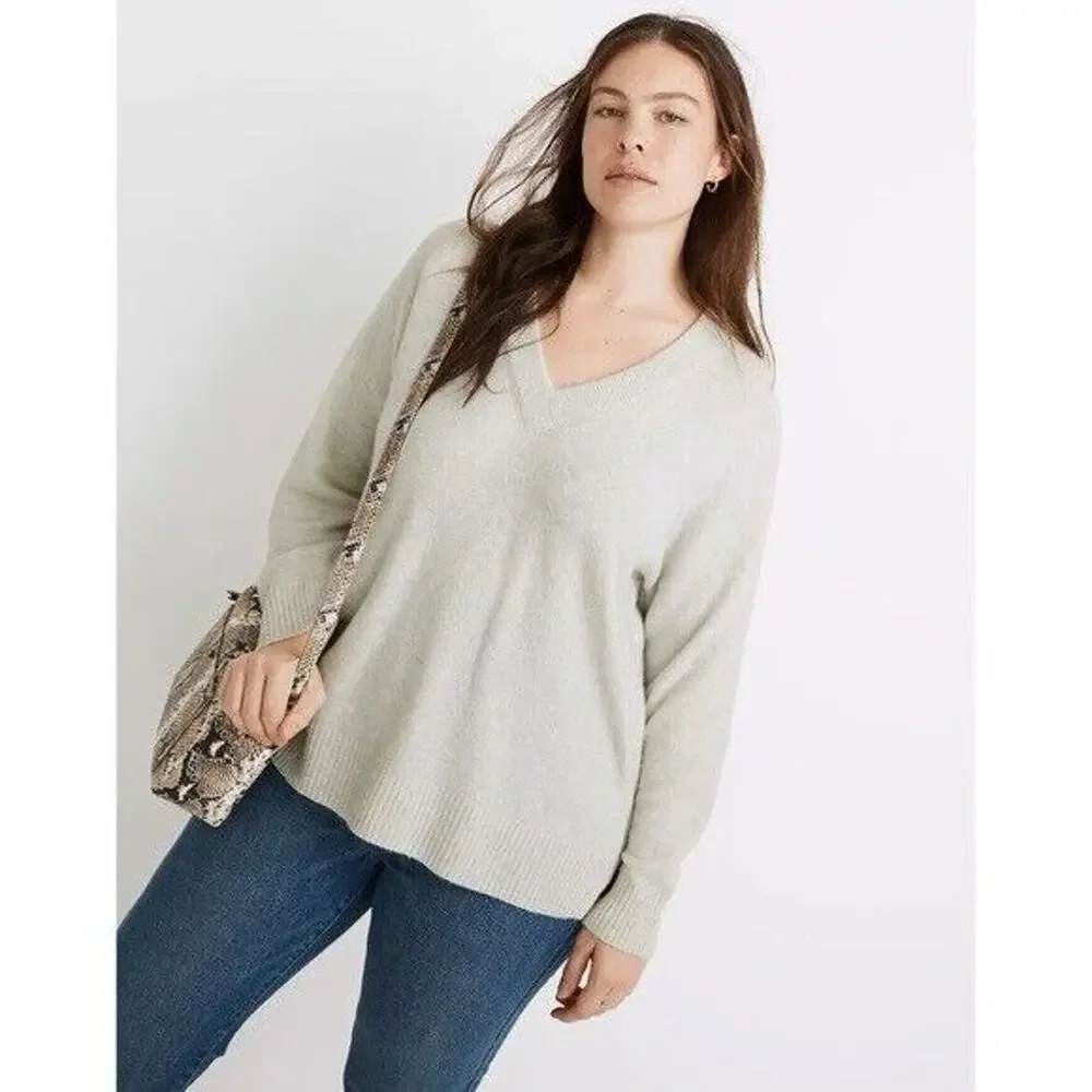 Madewell Gray Bartlett V Neck Pullover Coziest Yarn Sweater Wool Alpaca XS